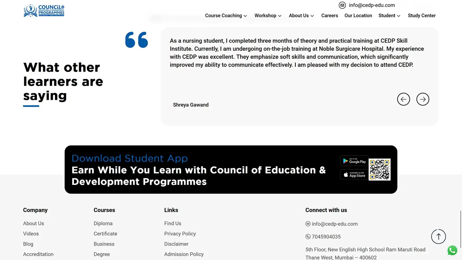 CEDP Skill Institute website by FutureFist — screen 4
