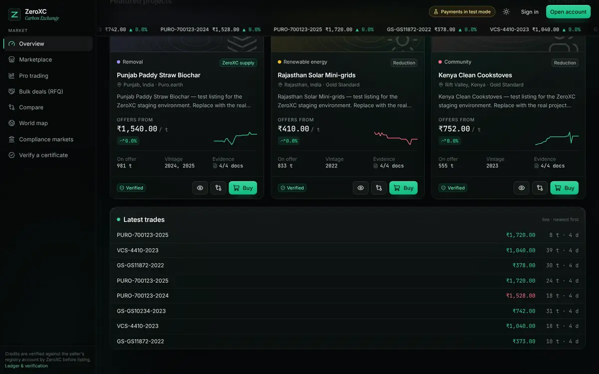 ZeroXC — Agri-waste marketplace & carbon-credit exchange — screen 6